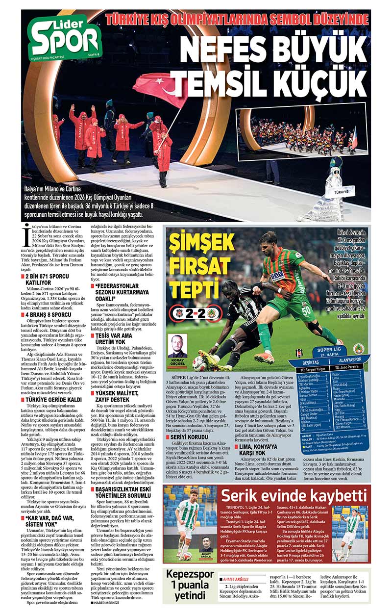 9 Ş U B A T 2026 L İ D E R G A Z E T E A N T A L Y A 8