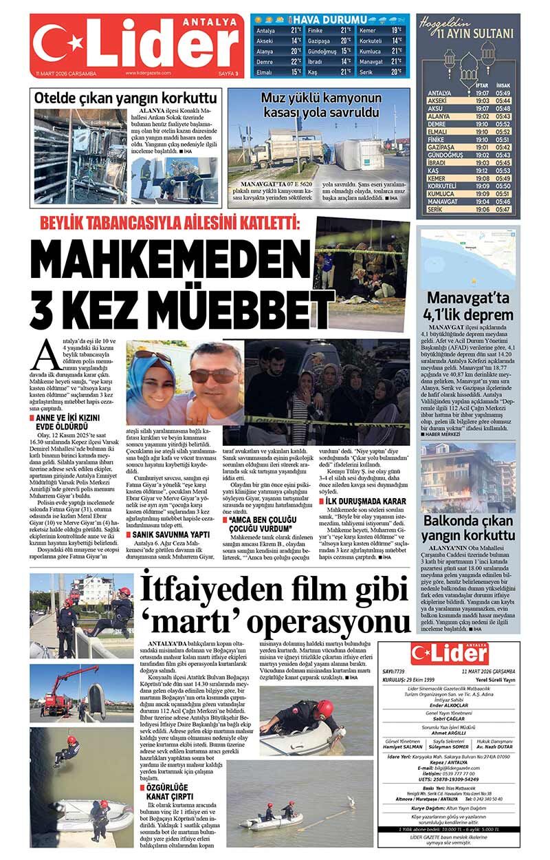 11 M A R T 2026 L İ D E R G A Z E T E A N T A L Y A 3
