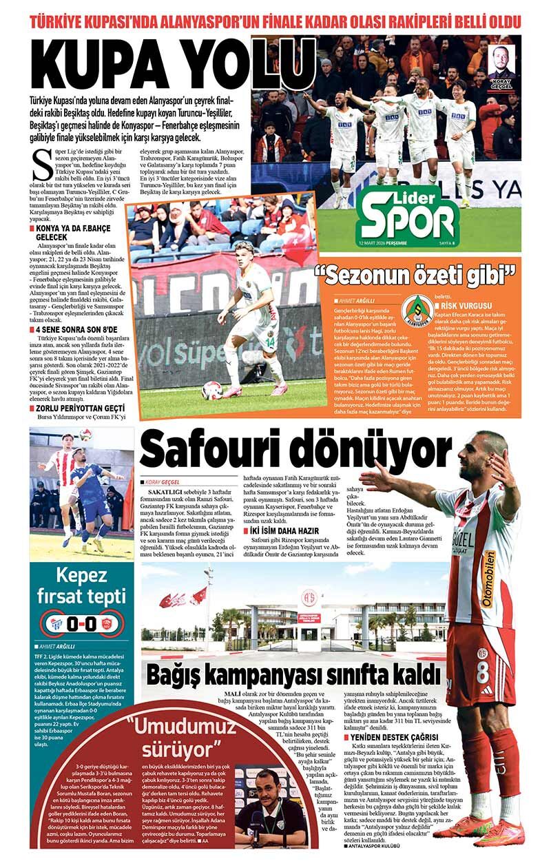 12 M A R T 2026 L İ D E R G A Z E T E A N T A L Y A 8