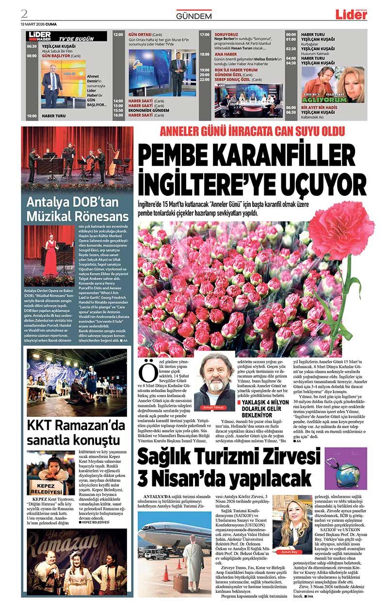 13 M A R T 2026 L İ D E R G A Z E T E A N T A L Y A 2