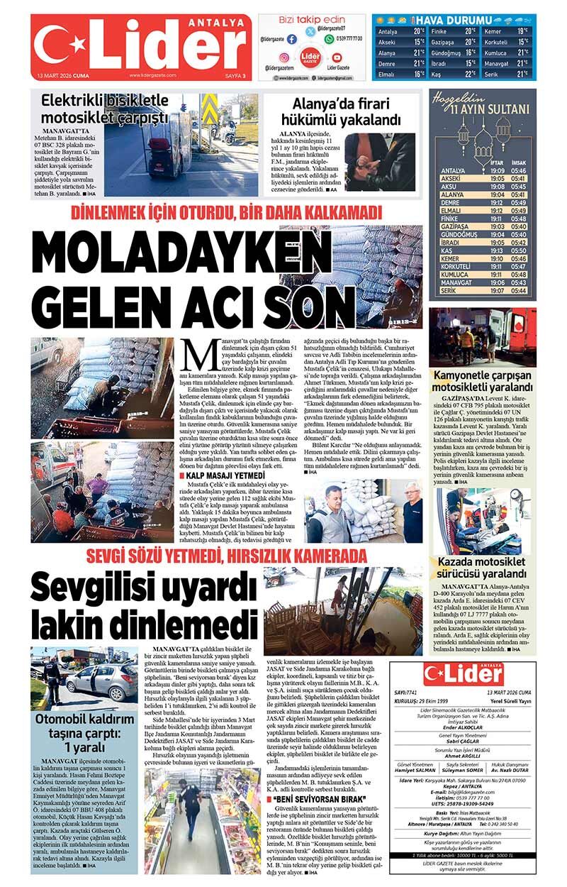 13 M A R T 2026 L İ D E R G A Z E T E A N T A L Y A 3