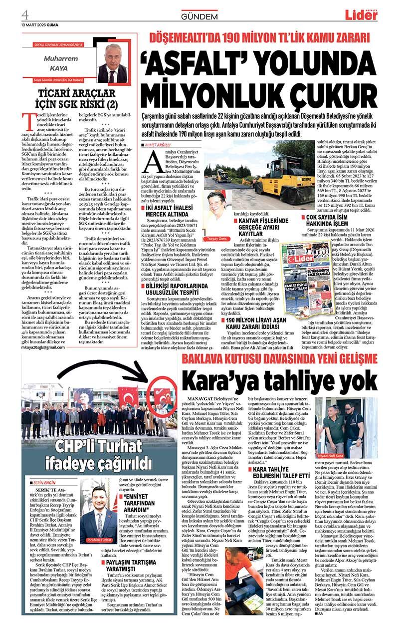 13 M A R T 2026 L İ D E R G A Z E T E A N T A L Y A 4