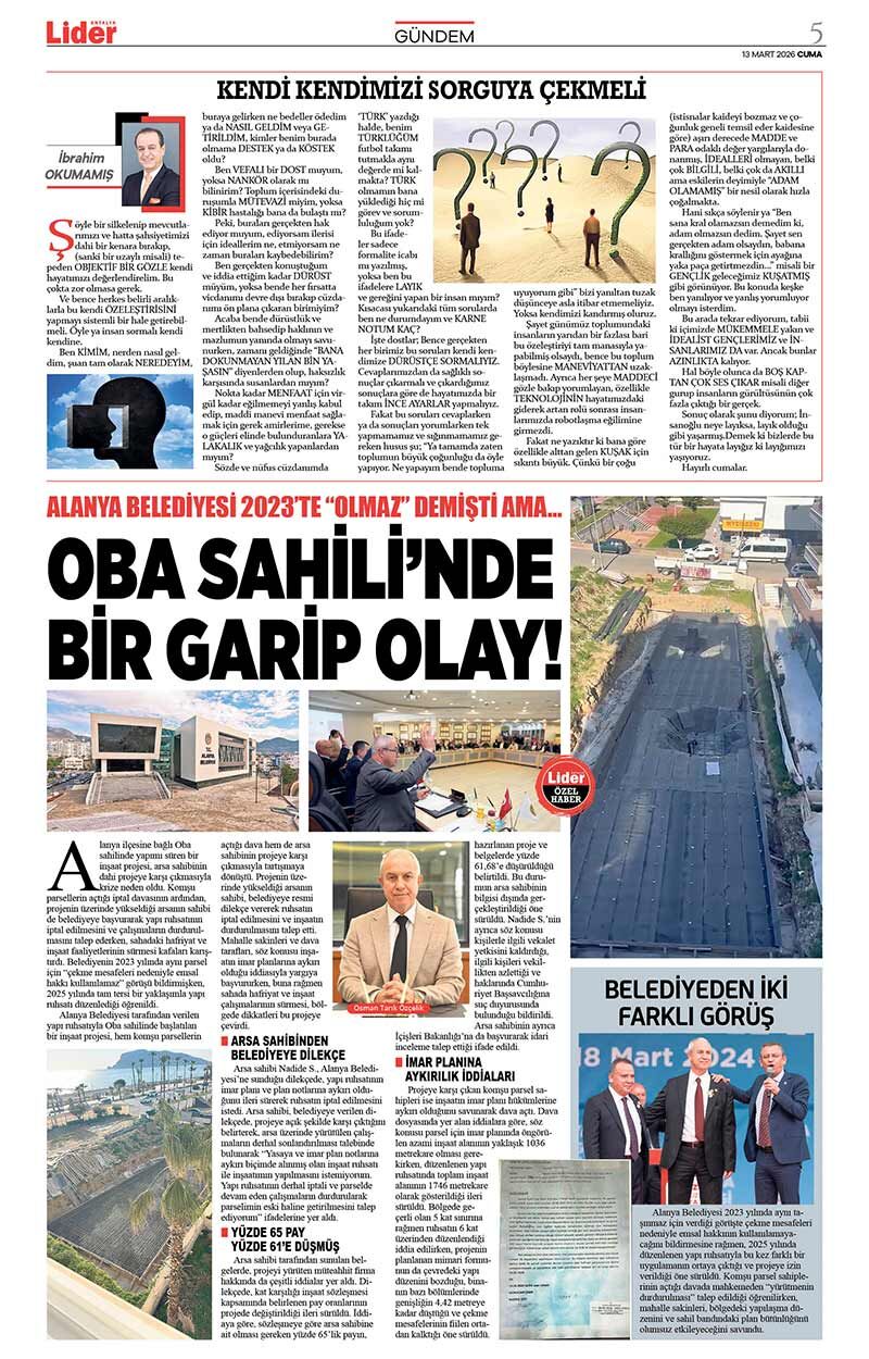 13 M A R T 2026 L İ D E R G A Z E T E A N T A L Y A 5