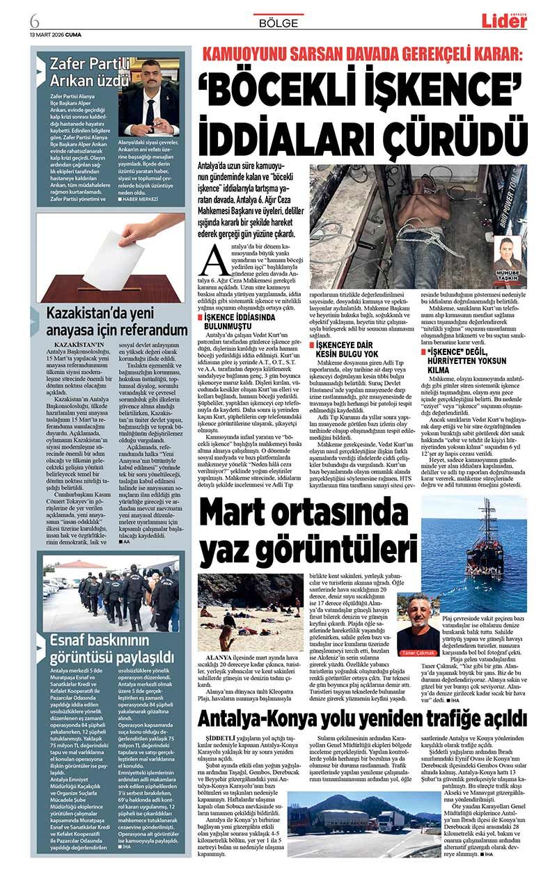 13 M A R T 2026 L İ D E R G A Z E T E A N T A L Y A 6