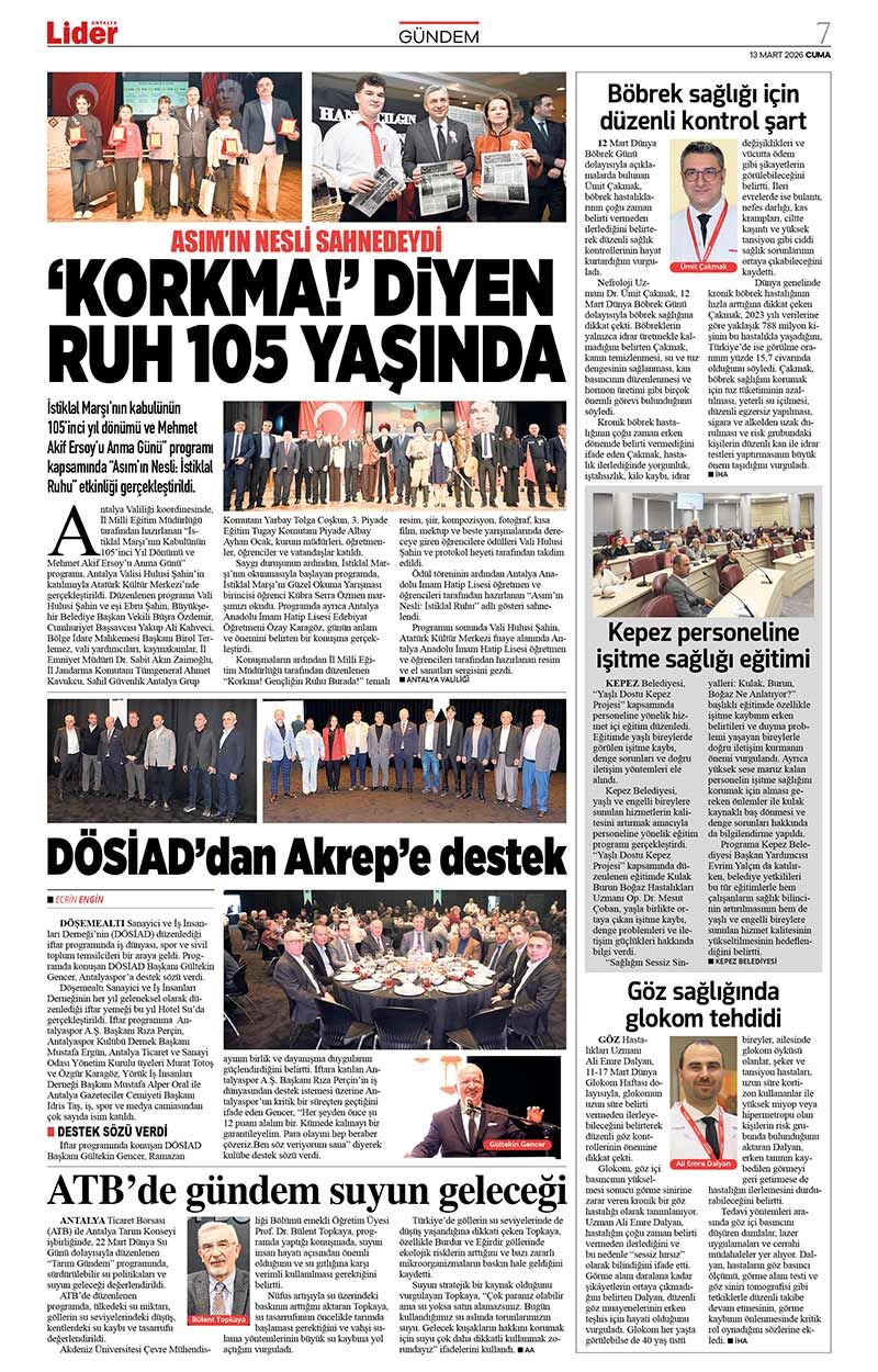 13 M A R T 2026 L İ D E R G A Z E T E A N T A L Y A 7