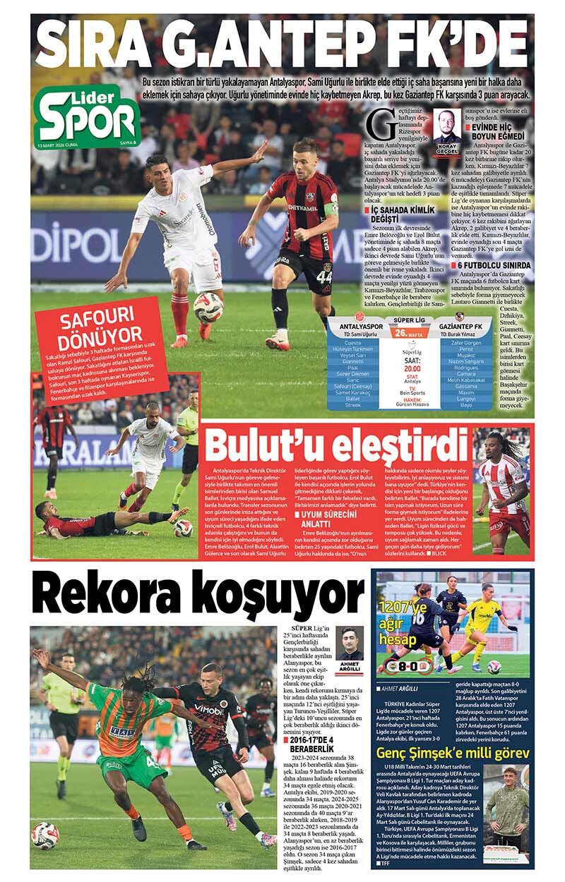 13 M A R T 2026 L İ D E R G A Z E T E A N T A L Y A 8