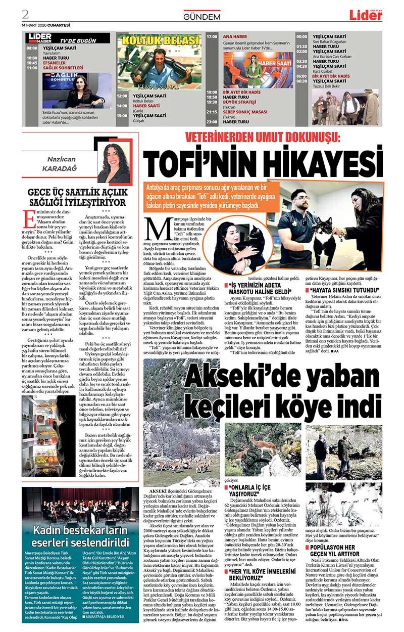 14 M A R T 2026 L İ D E R G A Z E T E A N T A L Y A 2