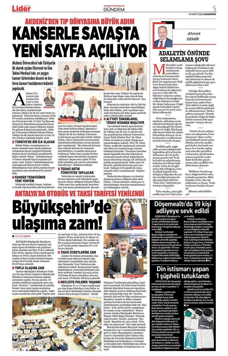 14 M A R T 2026 L İ D E R G A Z E T E A N T A L Y A 5