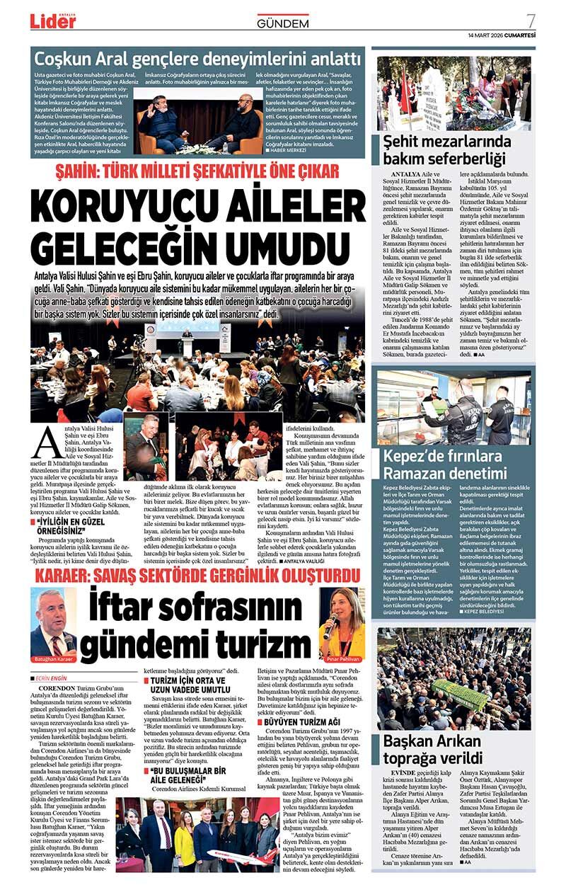 14 M A R T 2026 L İ D E R G A Z E T E A N T A L Y A 7