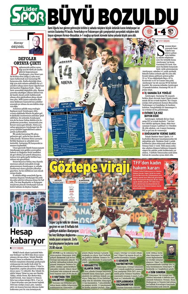 14 M A R T 2026 L İ D E R G A Z E T E A N T A L Y A 8