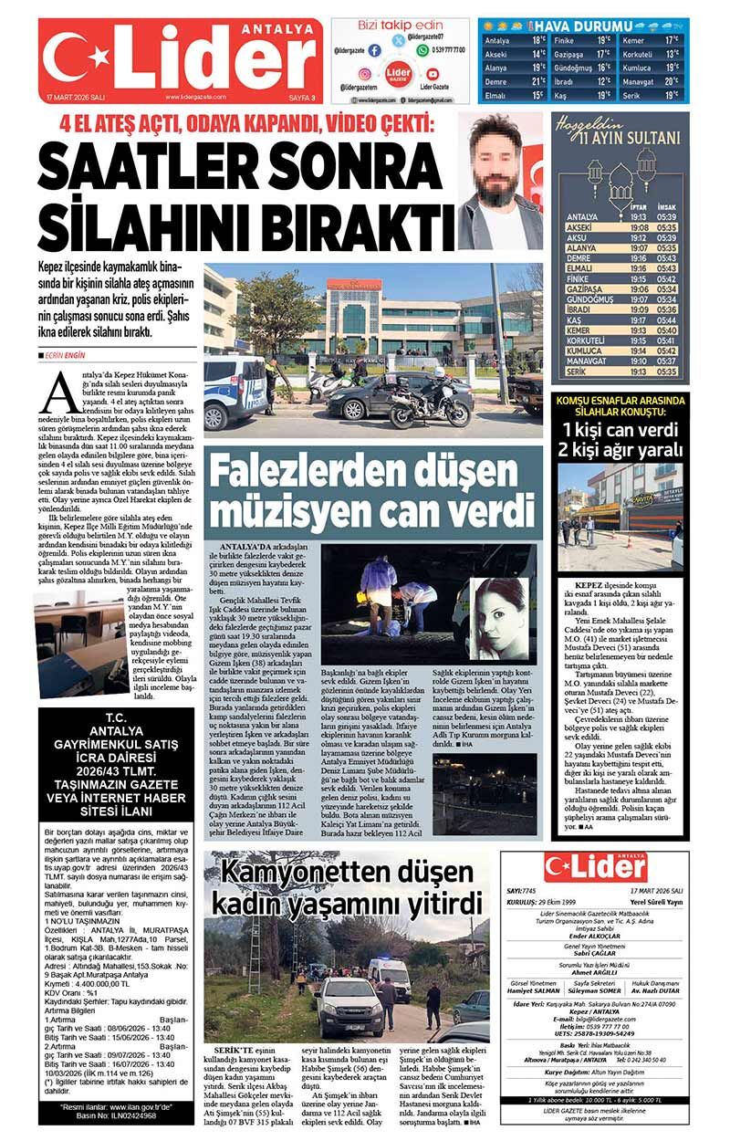 17 M A R T 2026 L İ D E R G A Z E T E A N T A L Y A 3