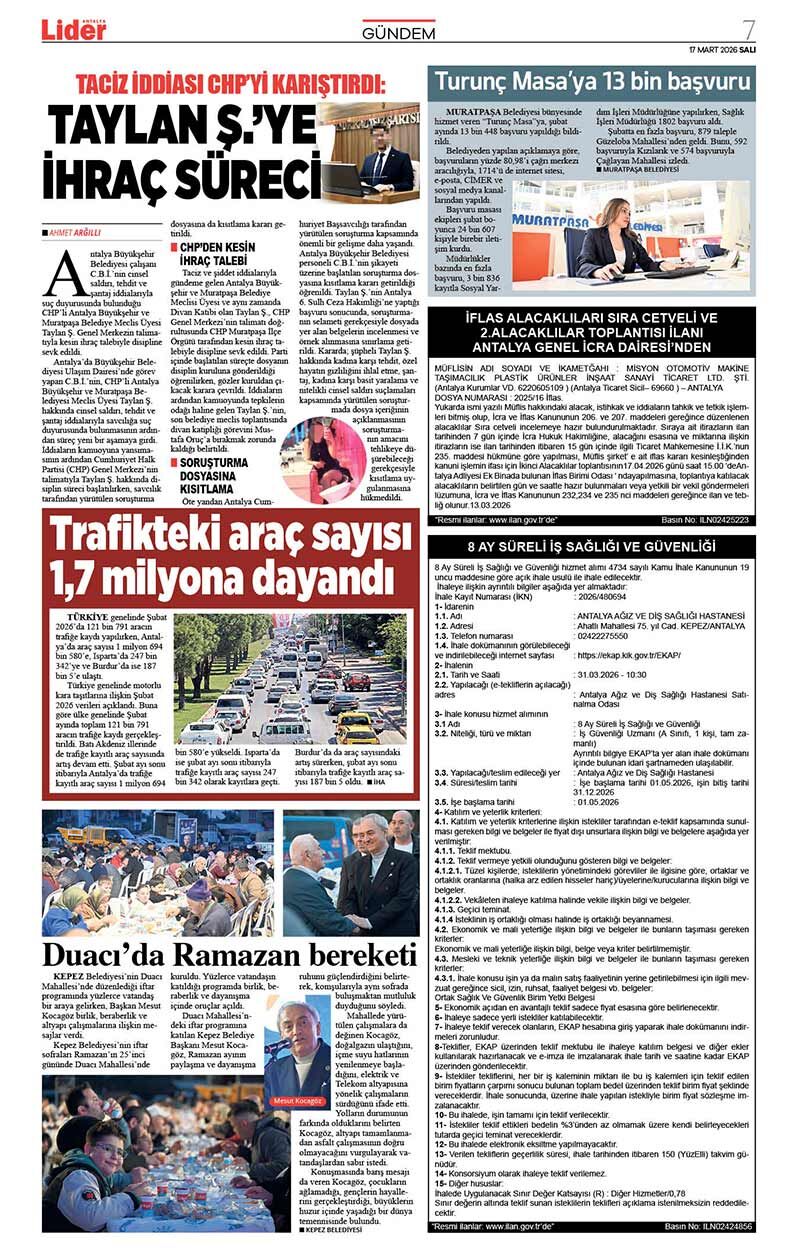 17 M A R T 2026 L İ D E R G A Z E T E A N T A L Y A 7