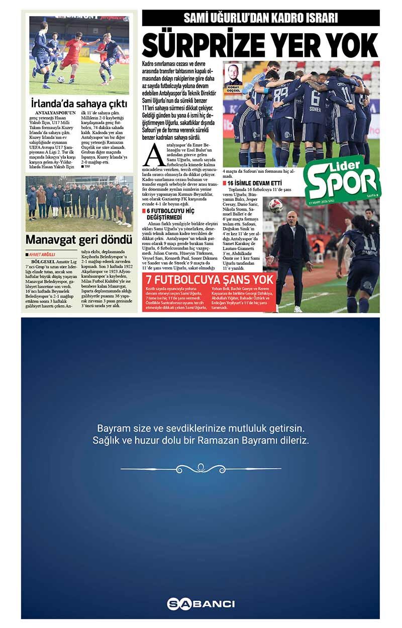 17 M A R T 2026 L İ D E R G A Z E T E A N T A L Y A 8