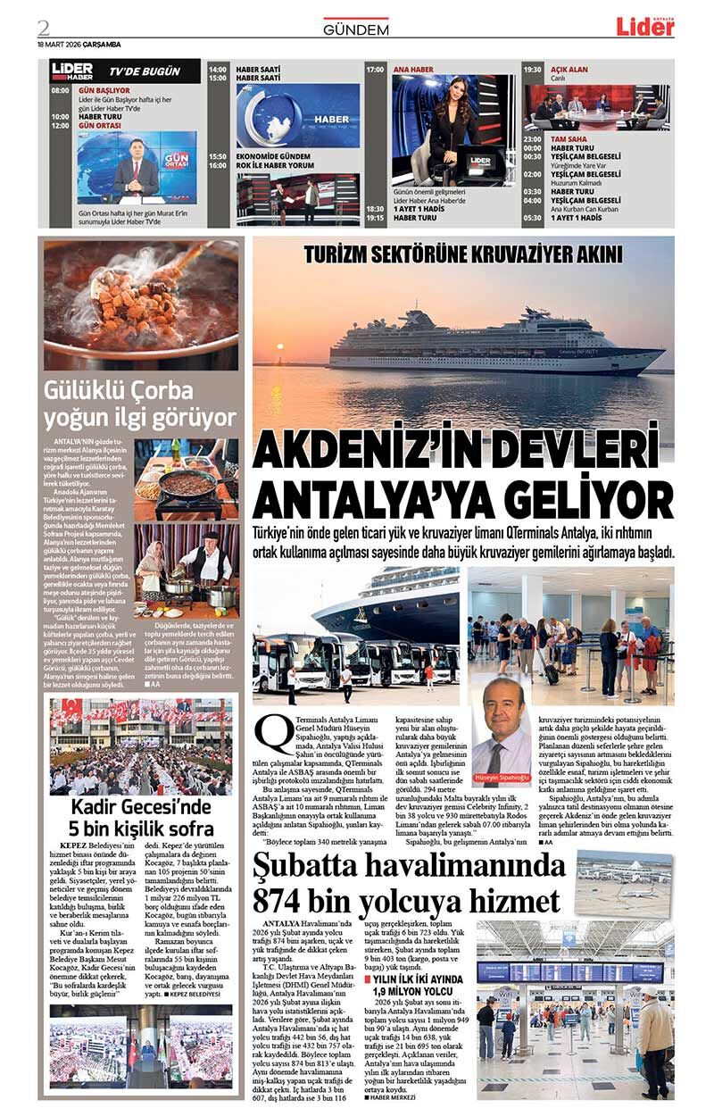 18 M A R T 2026 L İ D E R G A Z E T E A N T A L Y A 2