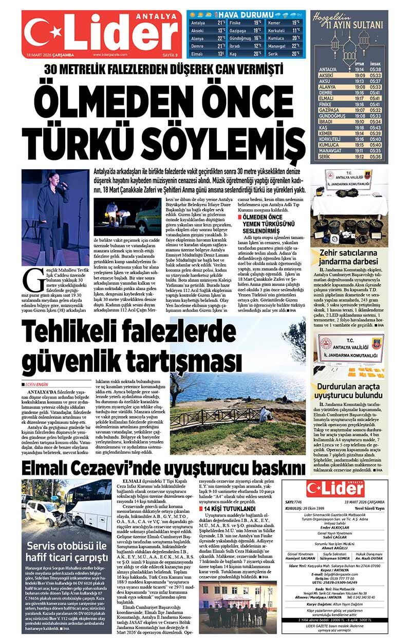 18 M A R T 2026 L İ D E R G A Z E T E A N T A L Y A 3