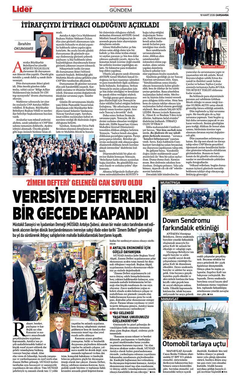 18 M A R T 2026 L İ D E R G A Z E T E A N T A L Y A 5