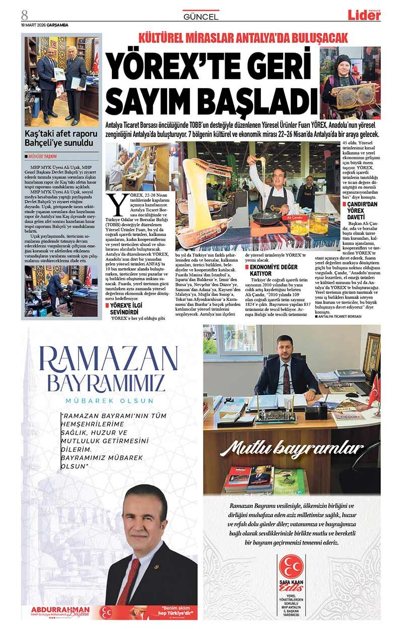 18 M A R T 2026 L İ D E R G A Z E T E A N T A L Y A 8