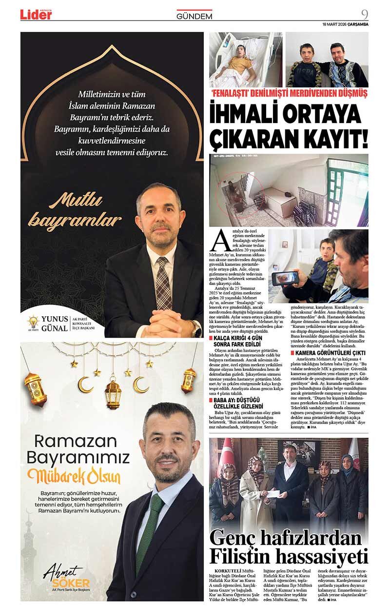 18 M A R T 2026 L İ D E R G A Z E T E A N T A L Y A 9