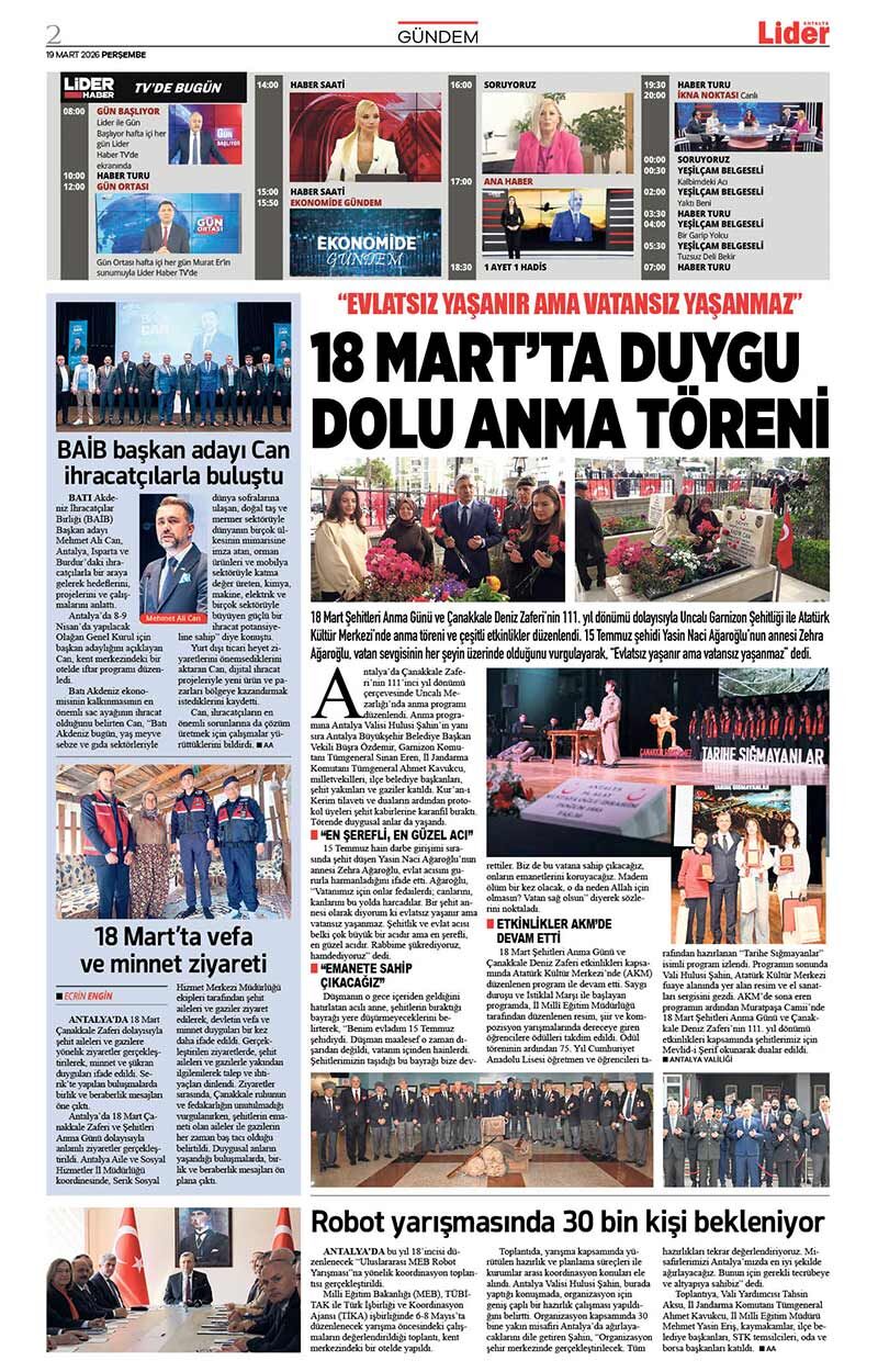 19 M A R T 2026 L İ D E R G A Z E T E A N T A L Y A 2