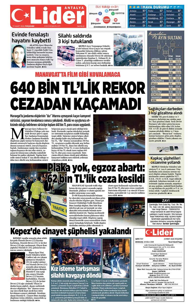 19 M A R T 2026 L İ D E R G A Z E T E A N T A L Y A 3