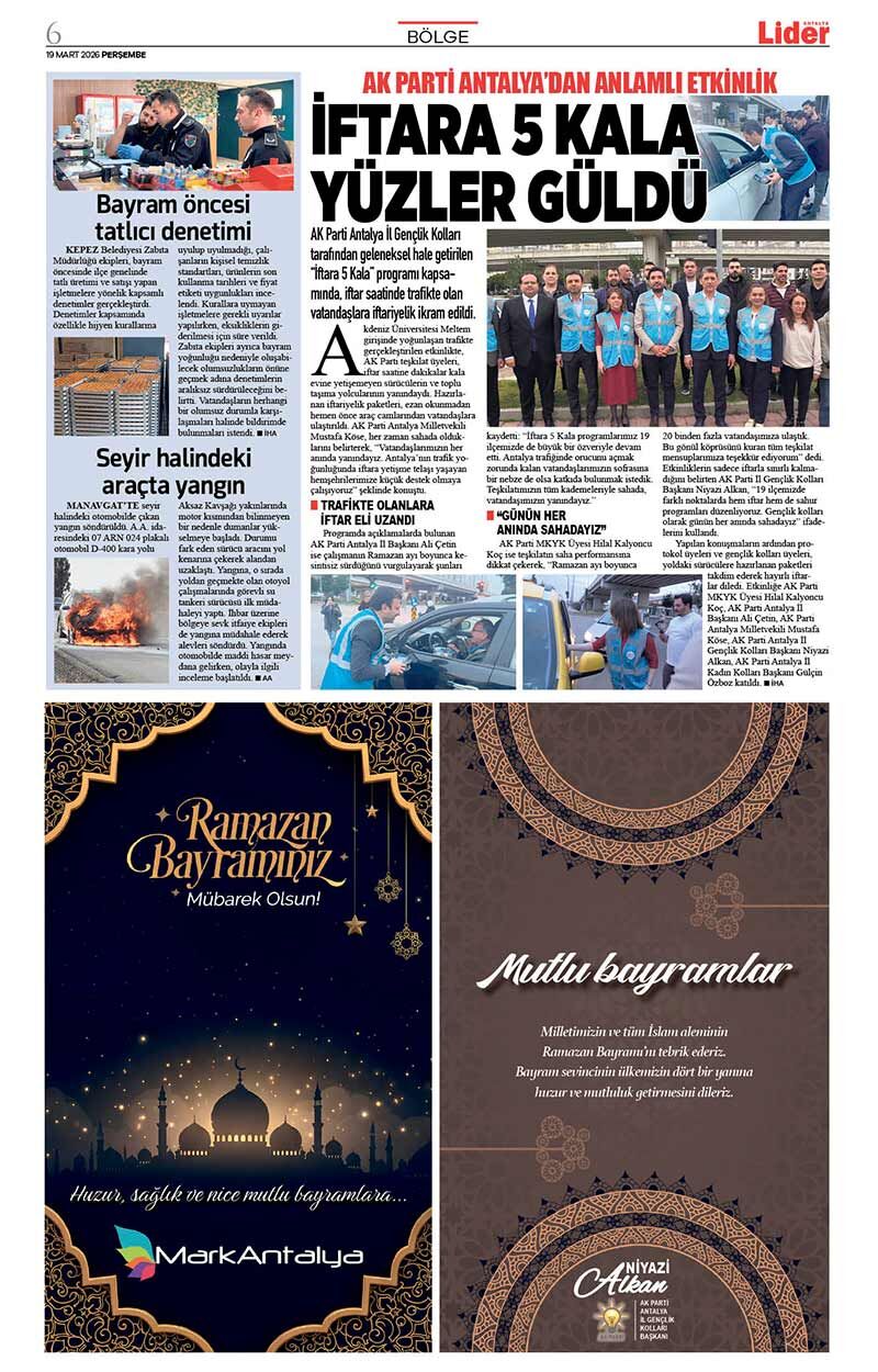 19 M A R T 2026 L İ D E R G A Z E T E A N T A L Y A 6