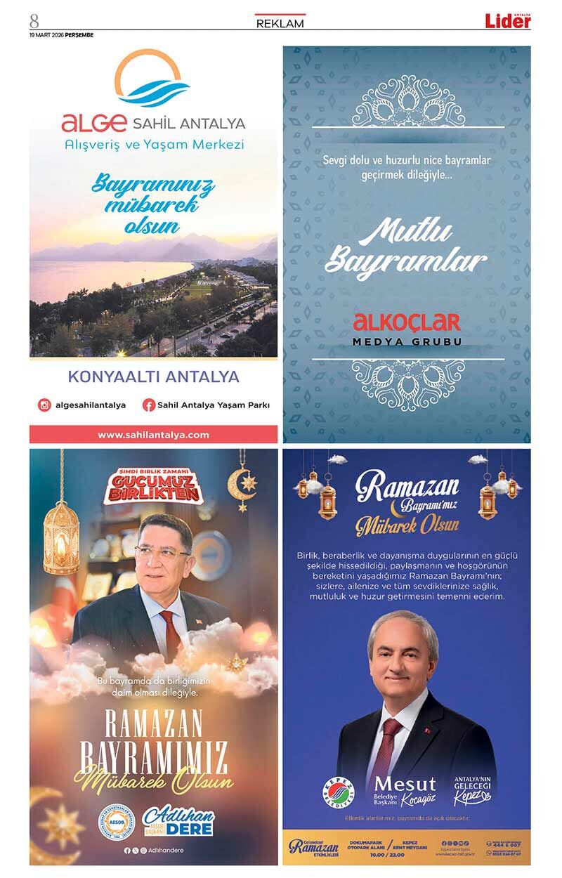 19 M A R T 2026 L İ D E R G A Z E T E A N T A L Y A 8