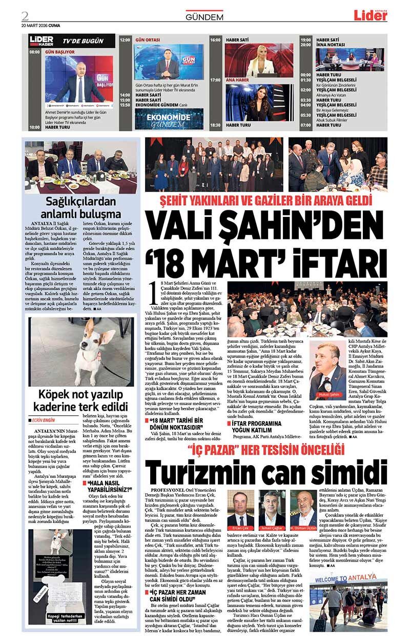 20 M A R T 2026 L İ D E R G A Z E T E A N T A L Y A 2