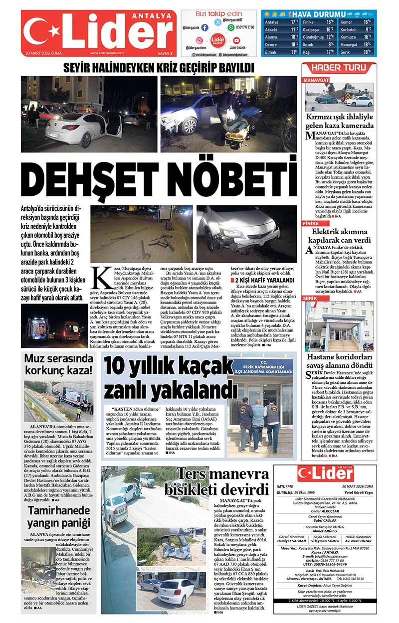20 M A R T 2026 L İ D E R G A Z E T E A N T A L Y A 3