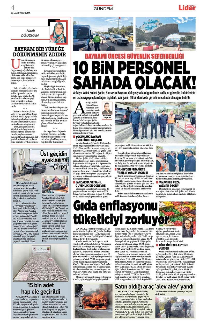 20 M A R T 2026 L İ D E R G A Z E T E A N T A L Y A 4