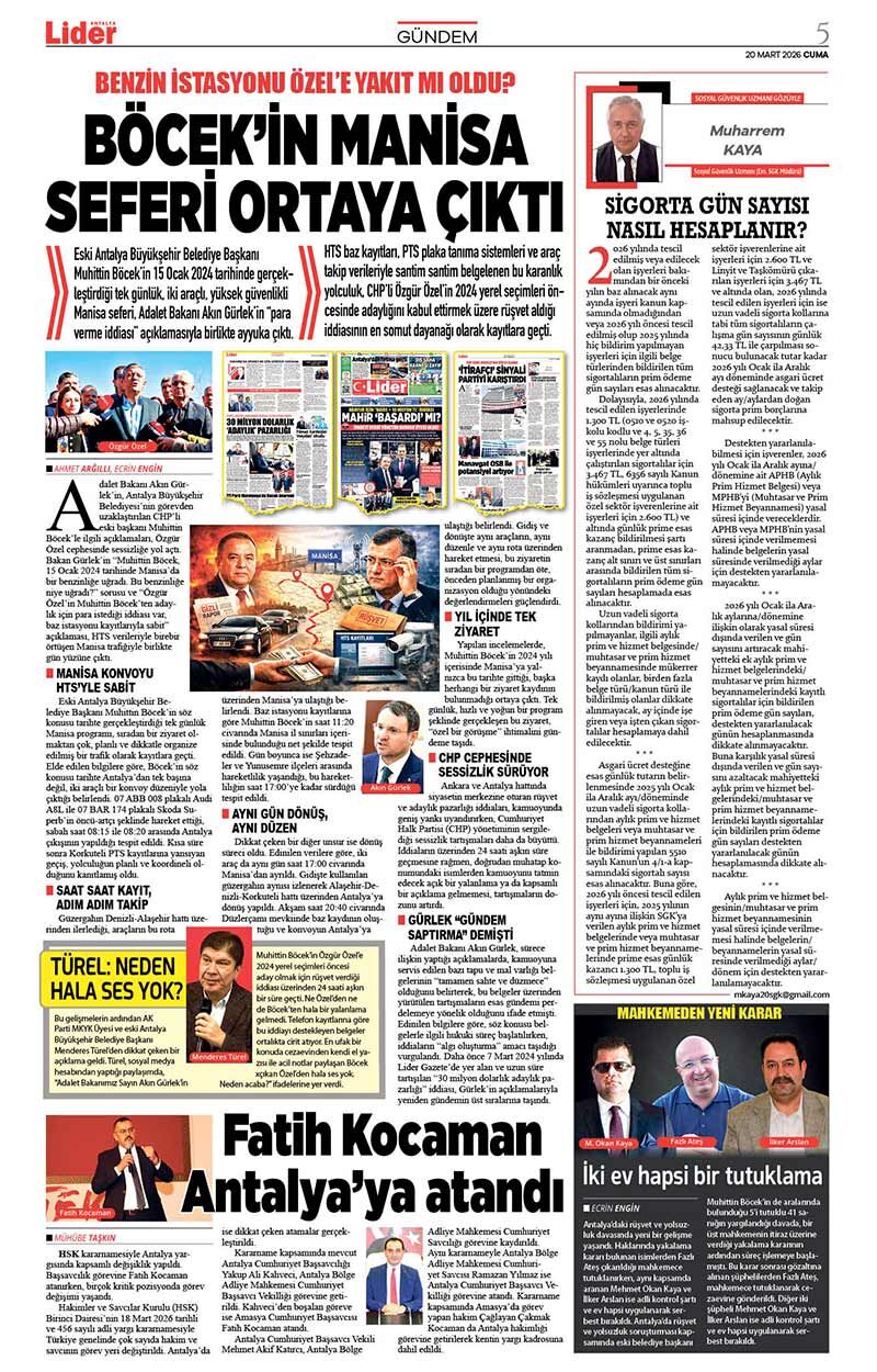 20 M A R T 2026 L İ D E R G A Z E T E A N T A L Y A 5