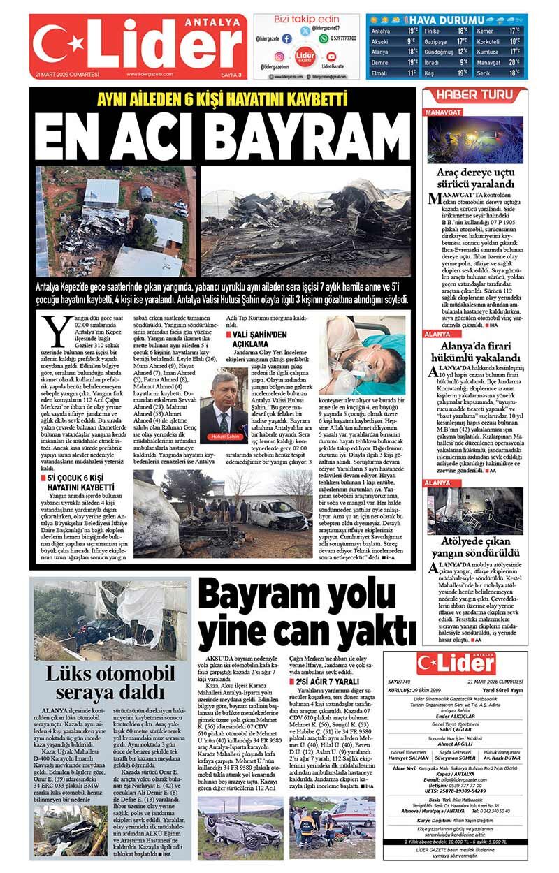 21 M A R T 2026 L İ D E R G A Z E T E A N T A L Y A 3