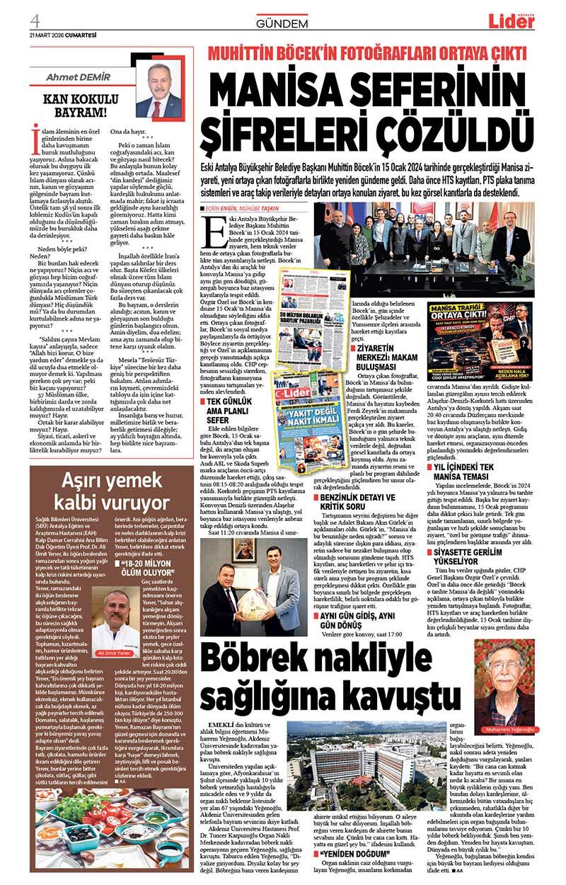 21 M A R T 2026 L İ D E R G A Z E T E A N T A L Y A 4