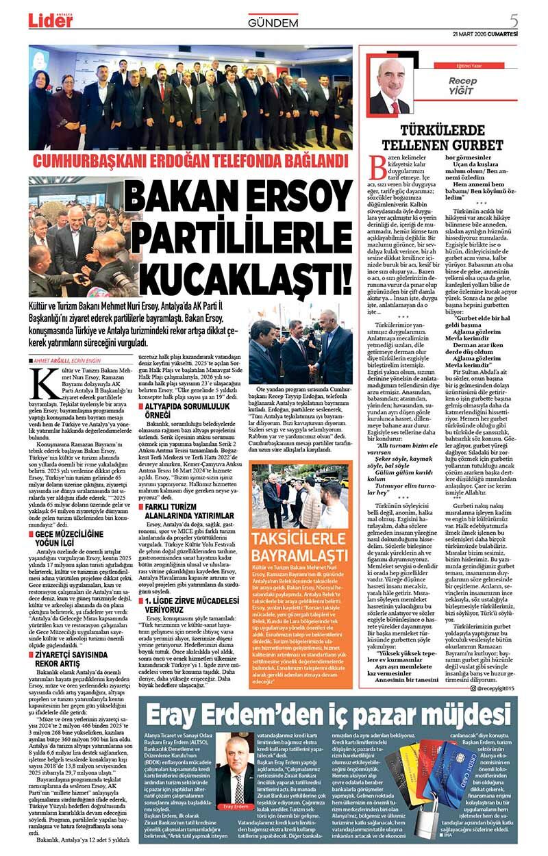 21 M A R T 2026 L İ D E R G A Z E T E A N T A L Y A 5