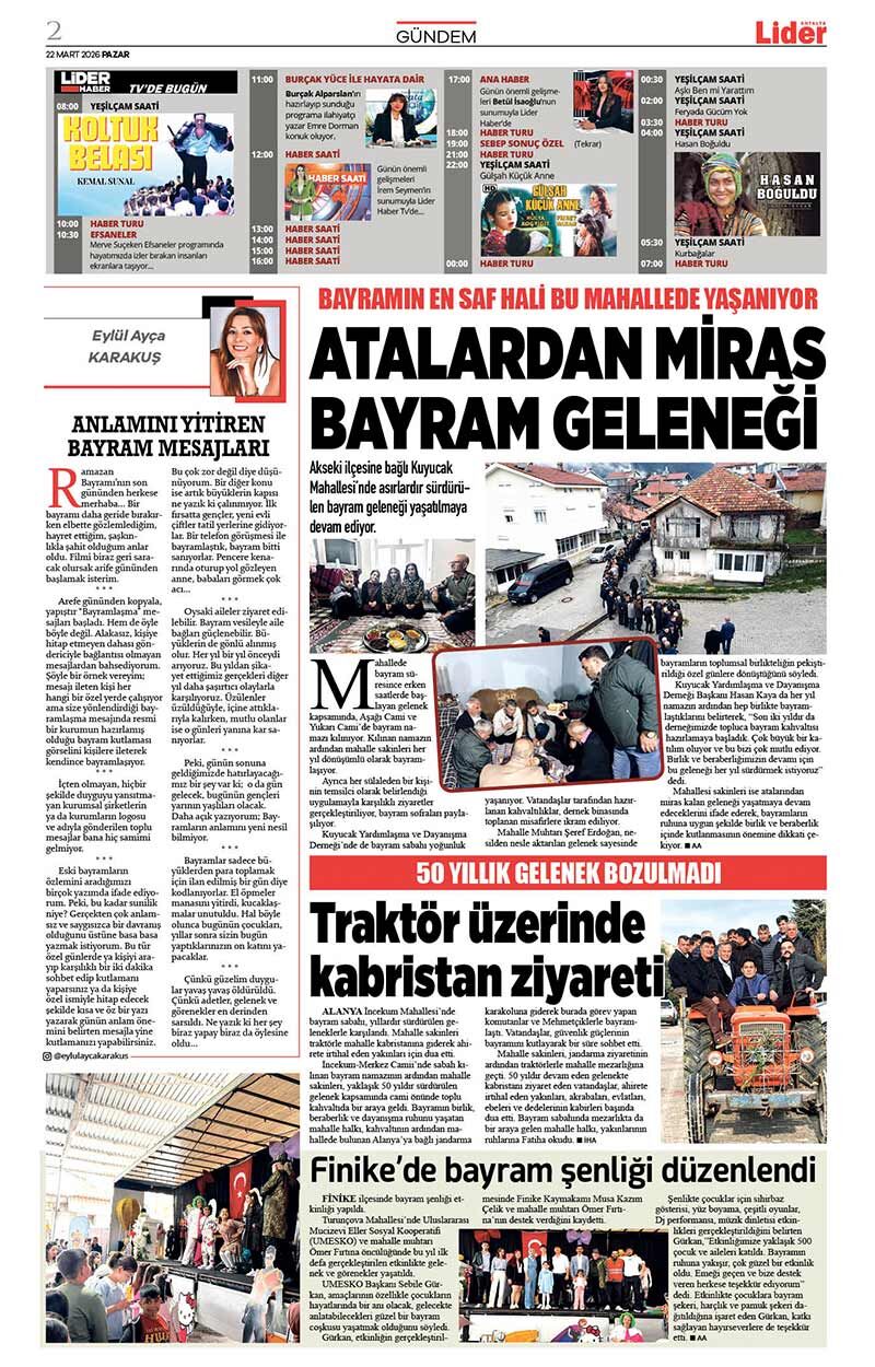 22 M A R T 2026 L İ D E R G A Z E T E A N T A L Y A 2