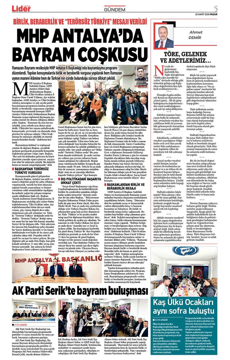 22 M A R T 2026 L İ D E R G A Z E T E A N T A L Y A 5