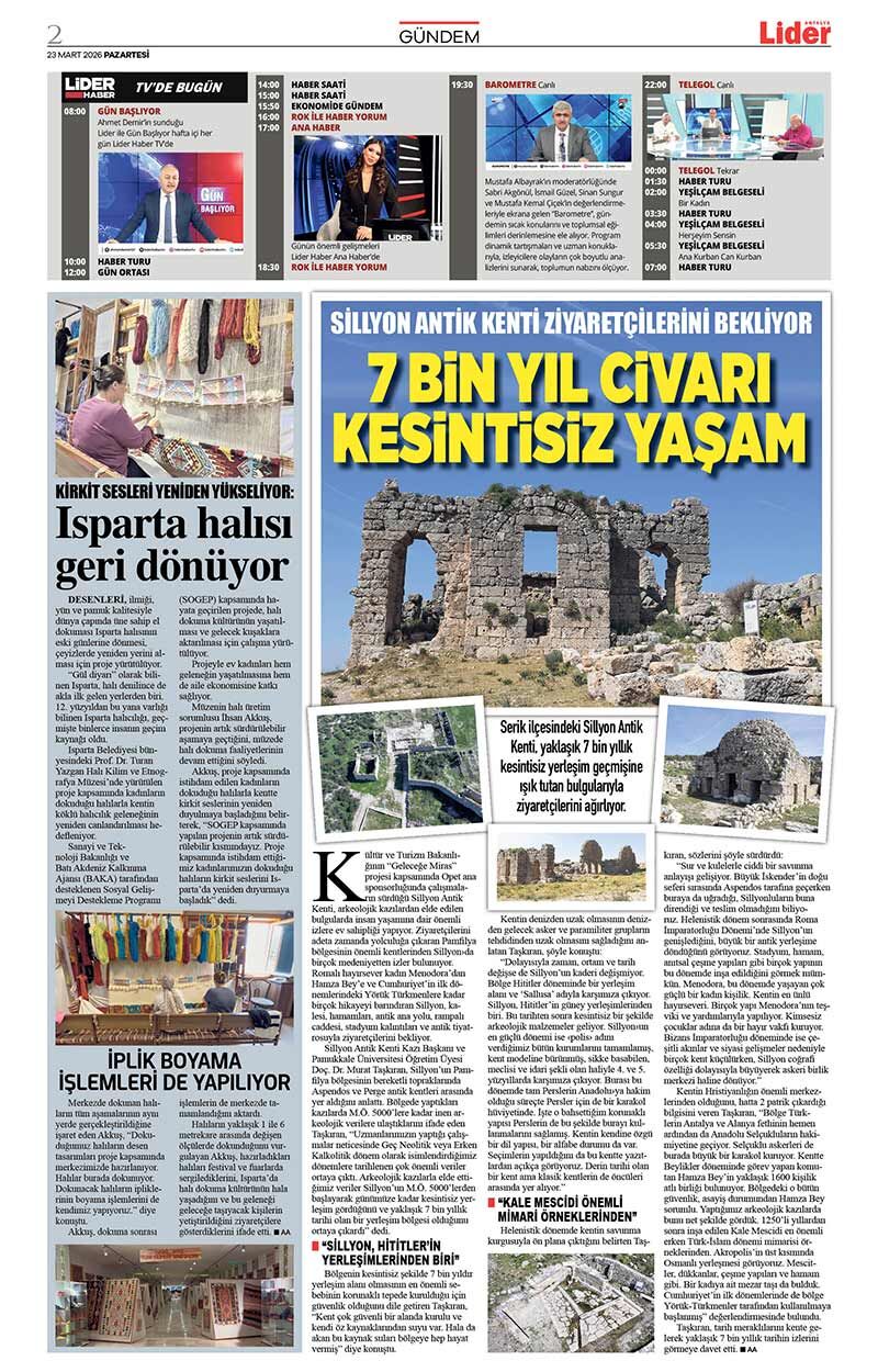 23 M A R T 2026 L İ D E R G A Z E T E A N T A L Y A 2