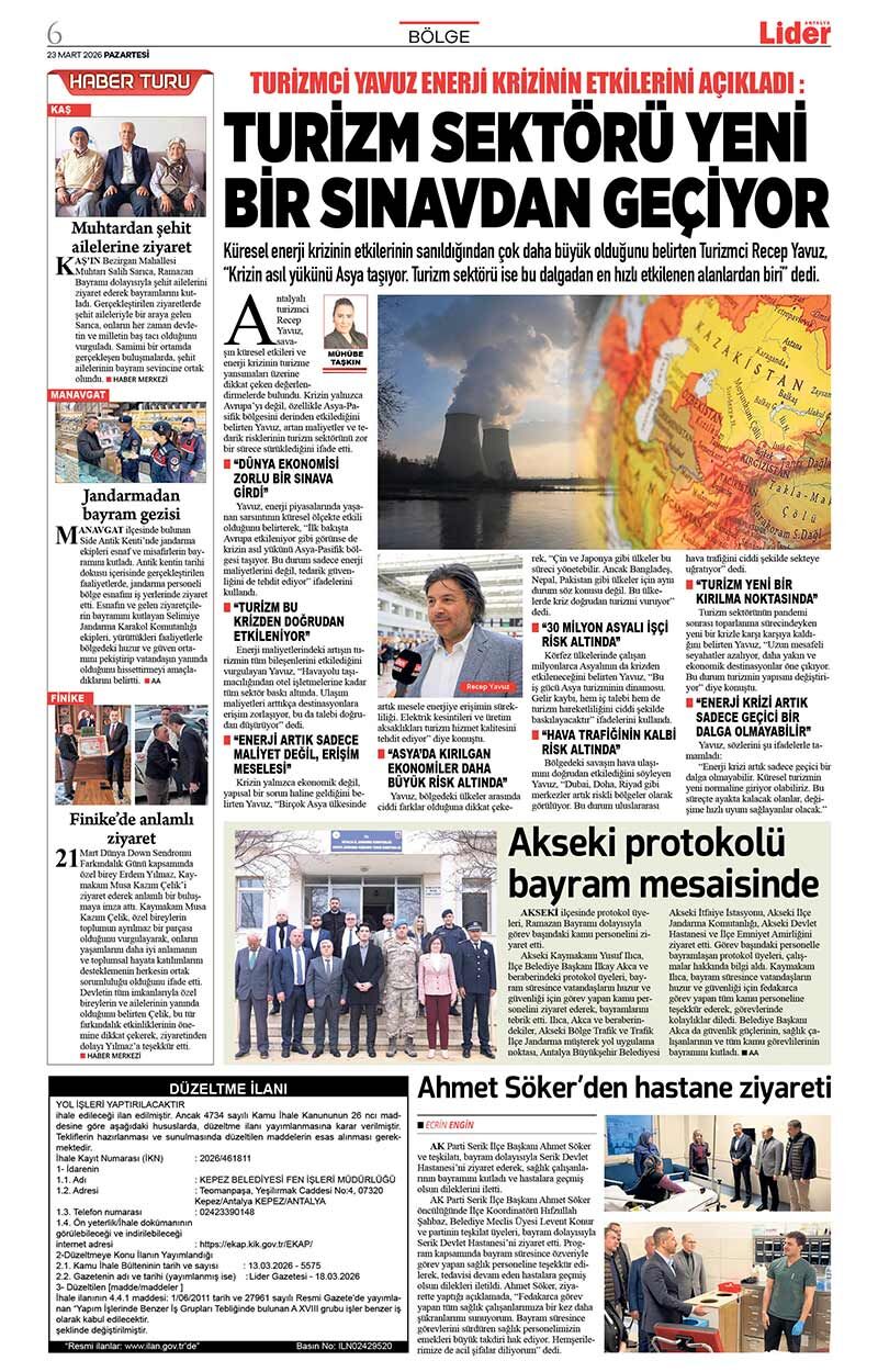 23 M A R T 2026 L İ D E R G A Z E T E A N T A L Y A 6