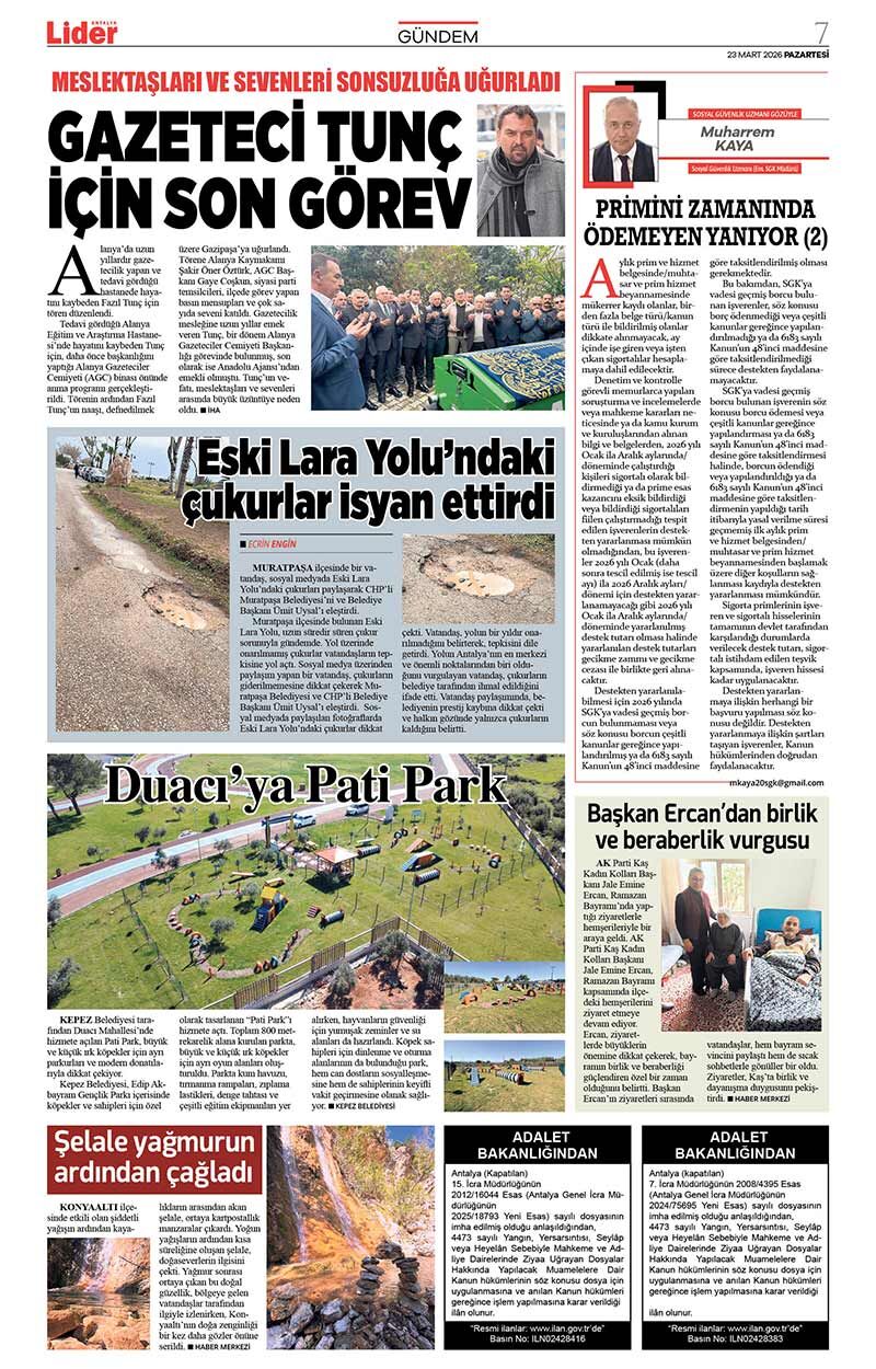 23 M A R T 2026 L İ D E R G A Z E T E A N T A L Y A 7