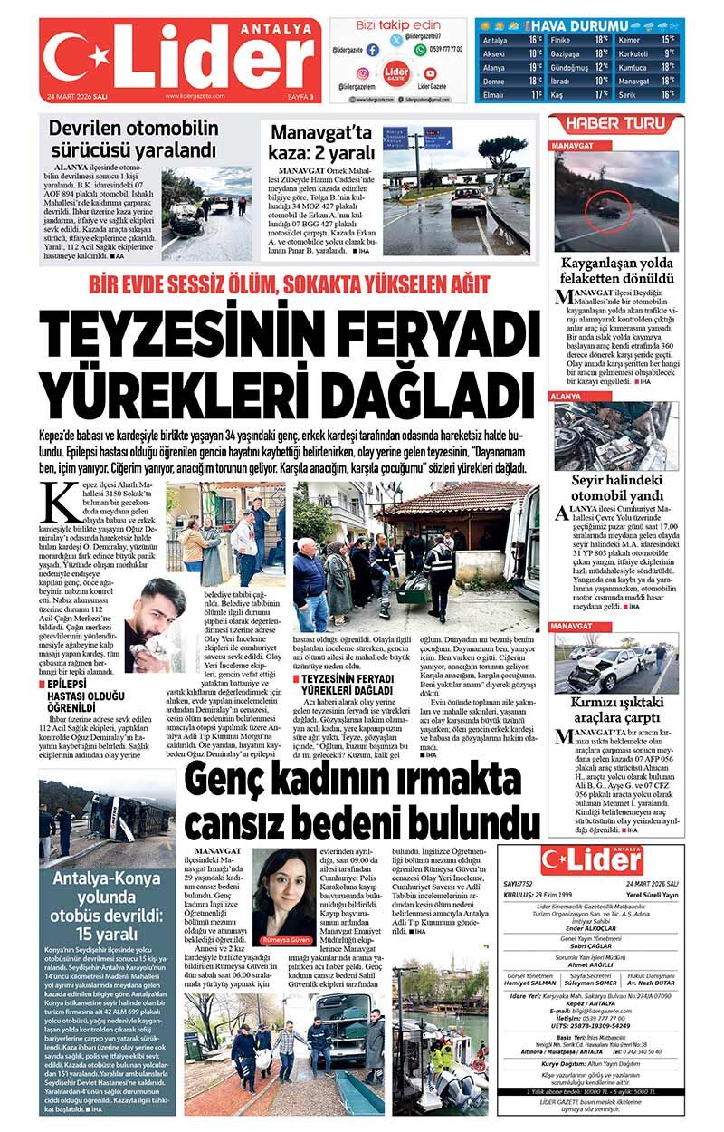 24 M A R T 2026 L İ D E R G A Z E T E A N T A L Y A 3