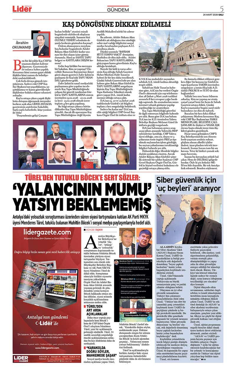 24 M A R T 2026 L İ D E R G A Z E T E A N T A L Y A 5