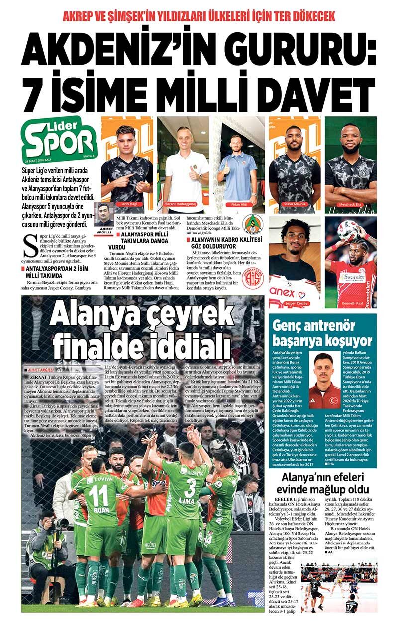 24 M A R T 2026 L İ D E R G A Z E T E A N T A L Y A 8