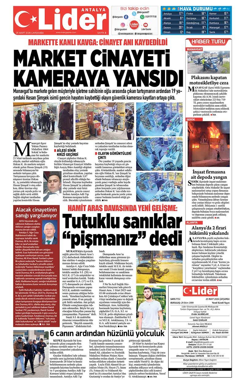 25 M A R T 2026 L İ D E R G A Z E T E A N T A L Y A 3