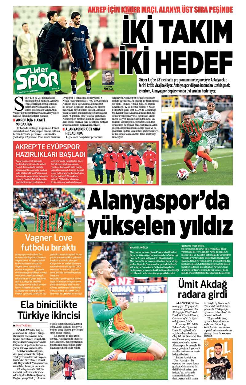 25 M A R T 2026 L İ D E R G A Z E T E A N T A L Y A 8