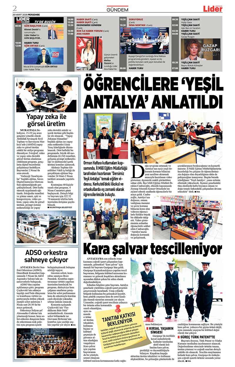 26 M A R T 2026 L İ D E R G A Z E T E A N T A L Y A 2