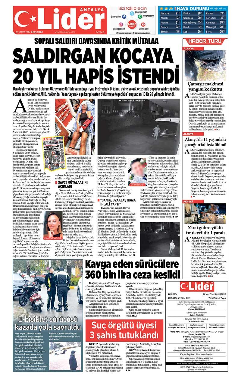 26 M A R T 2026 L İ D E R G A Z E T E A N T A L Y A 3
