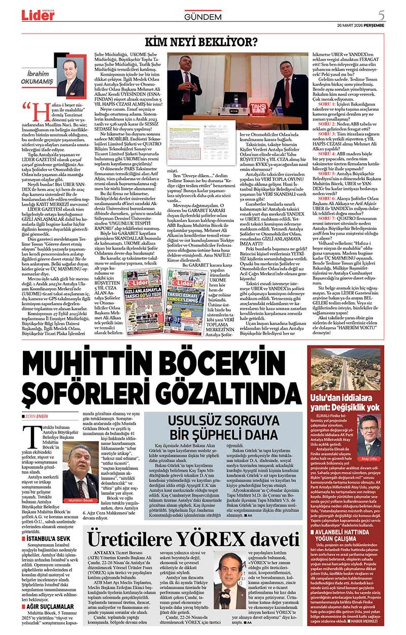 26 M A R T 2026 L İ D E R G A Z E T E A N T A L Y A 5