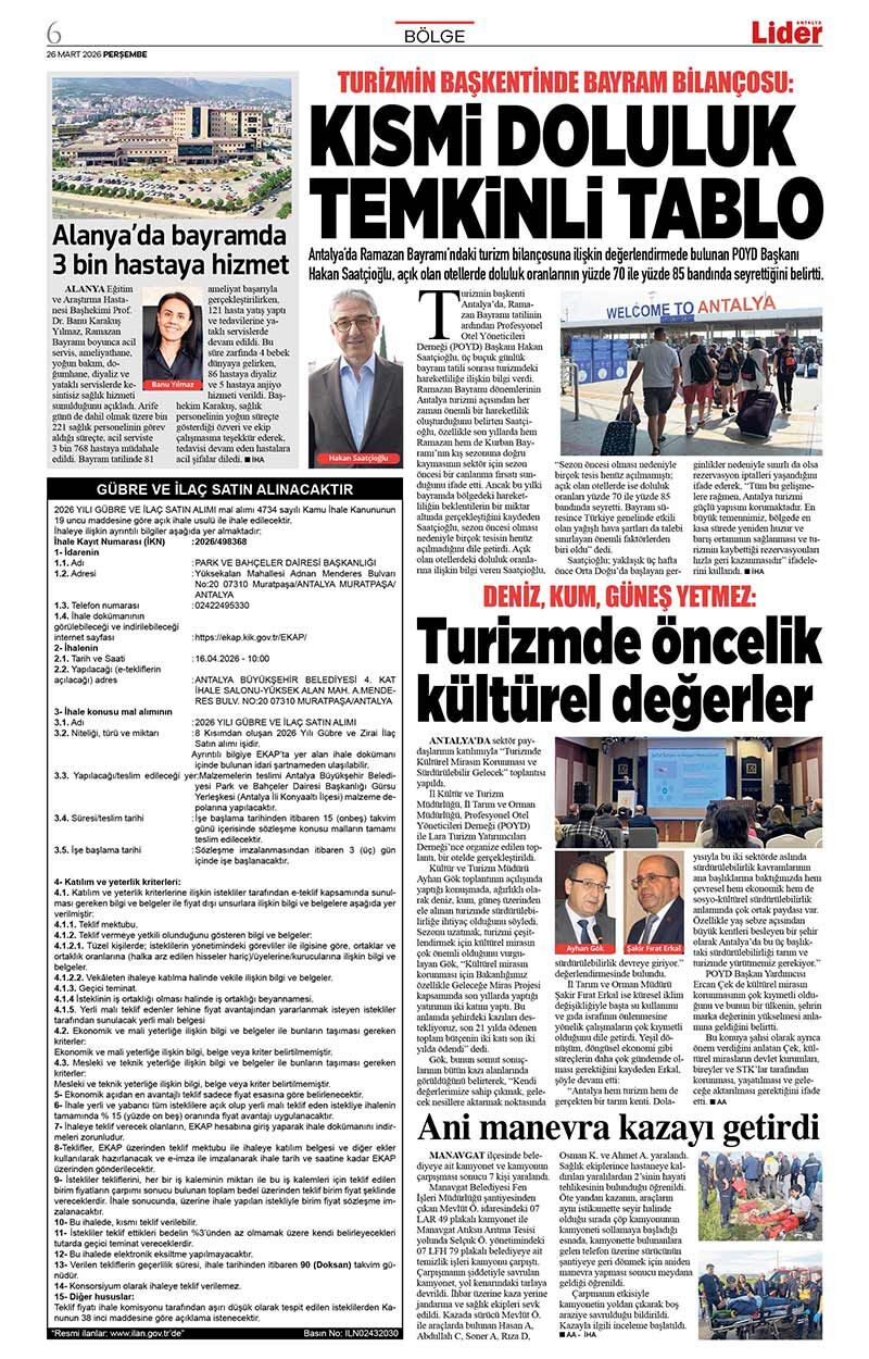 26 M A R T 2026 L İ D E R G A Z E T E A N T A L Y A 6