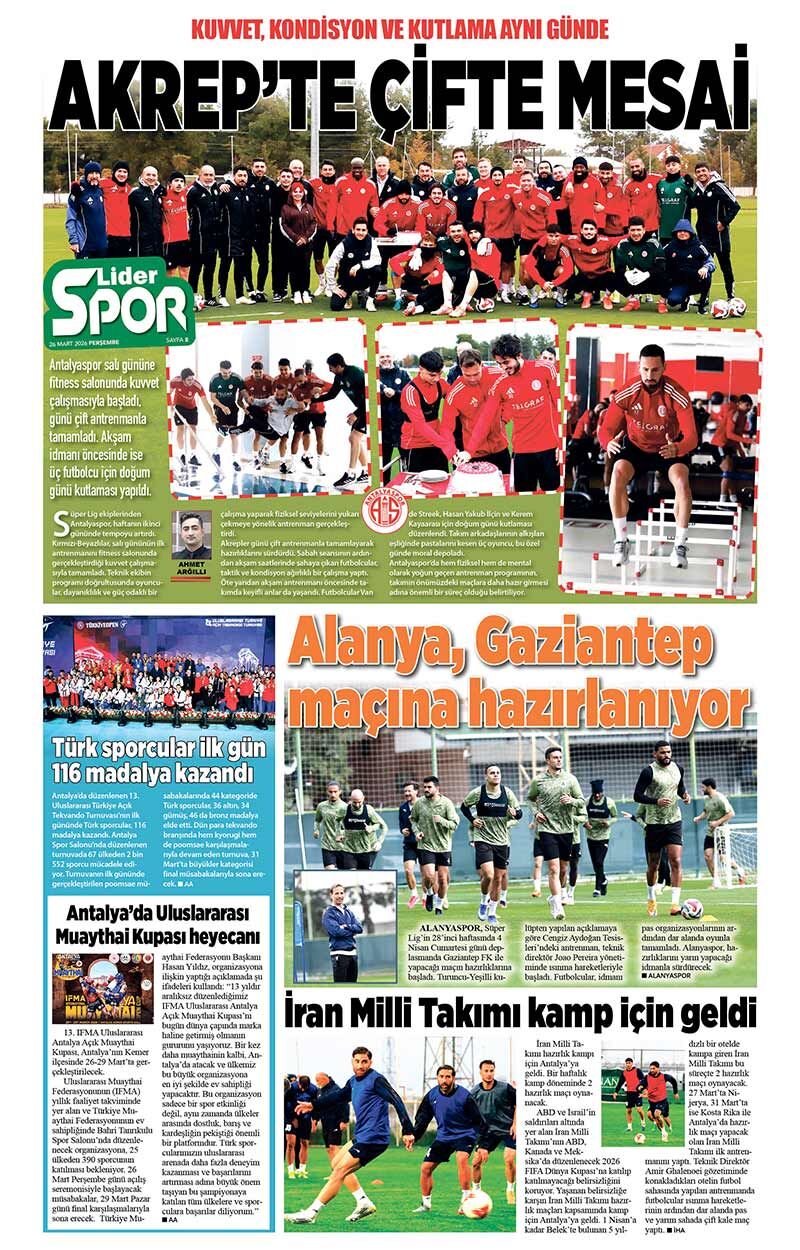 26 M A R T 2026 L İ D E R G A Z E T E A N T A L Y A 8