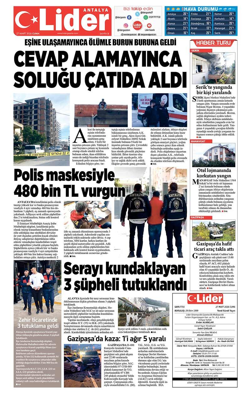 27 M A R T 2026 L İ D E R G A Z E T E A N T A L Y A 3