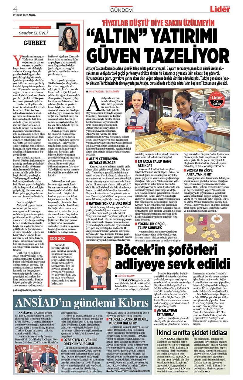 27 M A R T 2026 L İ D E R G A Z E T E A N T A L Y A 4
